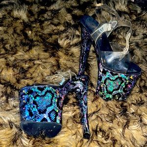 Sequined snake skin stilettos